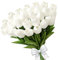 ELLECILA 22 PCS White Artificial Tulips - Realistic Faux Flowers for Home, Garden, and Graves Decor - White PU Tulip Bouquet in Vase - Durable Fake Flowers for Wedding & Outdoor Decoration