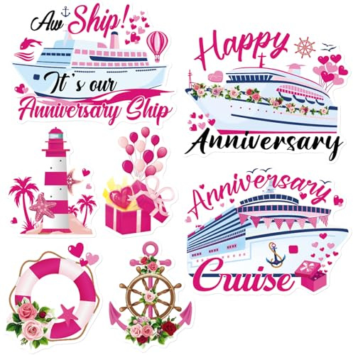 JoyAura Anniversary Cruise Door Magnets - 7 Pcs Wedding Anchor Ship Cabin Magnetic Stickers Stateroom Accessories for Party Carnival Refrigerator Car Fridge Magnet Decorations Garage Locker Decor