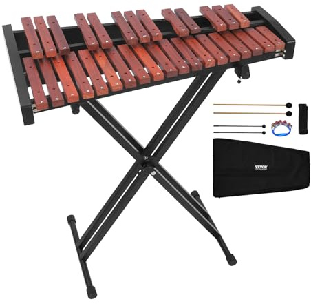 VEVOR Xilófono Glockenspiel 32 Notas, Instrumento de Percusión Profesional de Madera, con Soporte de Altura Ajustable 320–950 mm, 4 Mazos y Bolsa de Transporte, para Principiantes, Amplio Rango