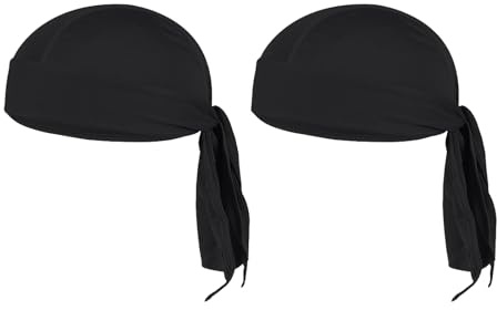 2 unids Bandana, bajo casco gorra de ciclismo transpirable gorro cabeza diadema seca rápidamente transpirable sombrero deportes Bandana Cap hombre mujer para ciclismo correr moto correr correr negro