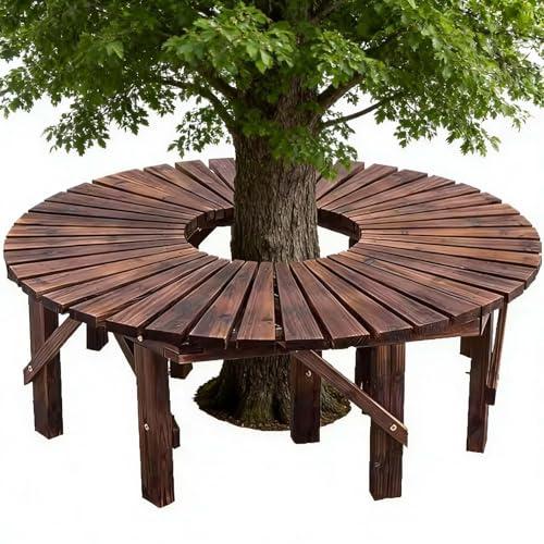 Banco de madera para jardín, silla para parque, banco para árbol envolvente, muebles de exterior asientos para parque, patio trasero soporte para plantas resistente a la intemperie(Half Round)