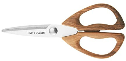 Farberware 5221282 Resin Coated Non-Slip Stainless Steel Kitchen Shears with Faux Pecan Wood Handles