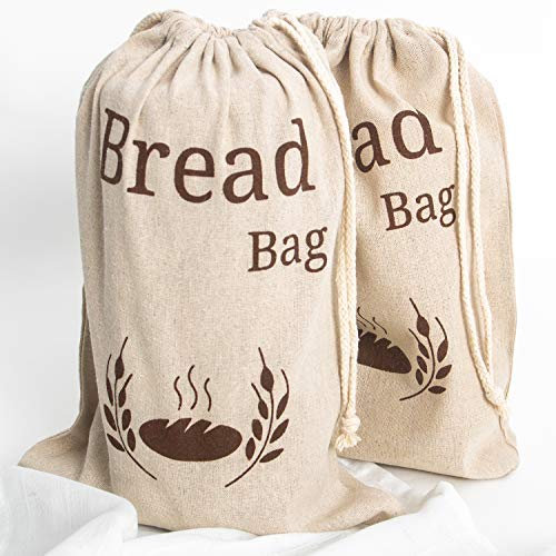Lot de 2 sac à pain New Living 100 % lin biologique, réutilisables, qualité alimentaire 38 x 27 cm