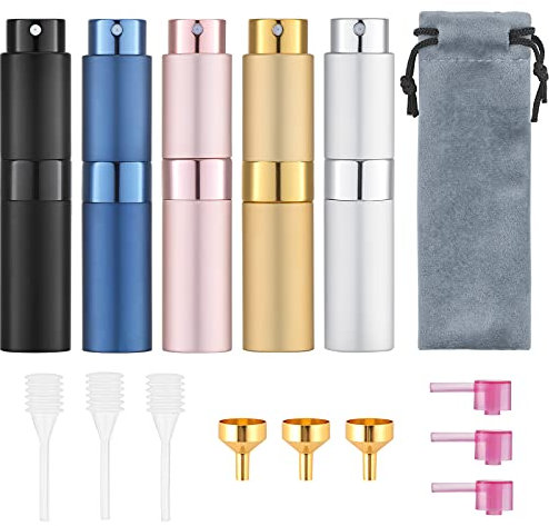 10ML Perfume Atomizer Travel (2 PCS), Refillable Cologne Containers, Dispenser Spray Empty Bottle for Mini Sprayer Size (Blue&Pink, Marble), 5 colors,