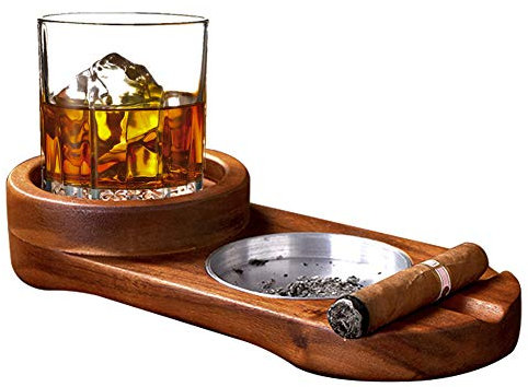 Labeol Ashtray Dad Gifts Coaster for Dad Whiskey Glass Tray and Cigar Holder Wooden Cigar Ashtray Slot to Hold Cigar Cigar Rest Cigar Accessory Set Gift for Men Dad