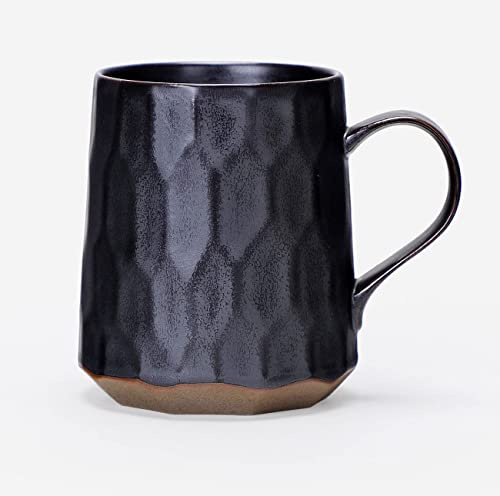 globe faith personlig handgjord kaffekopp keramik, isolerad vintage lera kaffemugg anställd mugg, keramik tekopp för hem och kontor, konstnärlig geometrisk, metallisk svart 396 ml