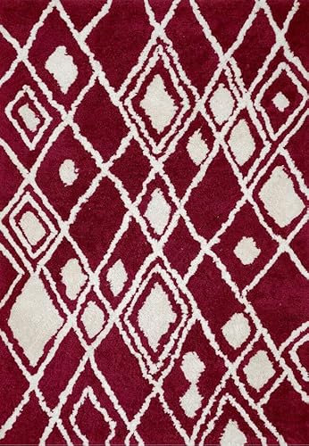 Matta, röd, vit, orientalisk matta, 170 x 240 cm, handgjord, 100 % polyester, lurvig