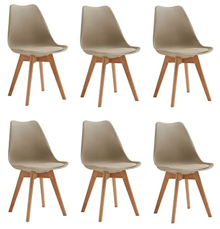 BenyLed Set di 6 Sedie da Pranzo a Forma di Tulipano con Seduta Imbottita e Gambe in Legno di Faggio, ideali per Sala da Pranzo, Cucina, Soggiorno, Bar, Marrone