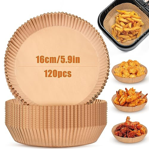OTraki 120 Stück Backpapier für Heißluftfritteuse, 16cm Rund Airfryer Backpapier Antihaft, Wasserdicht, Ölfest Pergamentpapier Luftfritteuse Baking Paper für Ofen, Pfannen und Backen