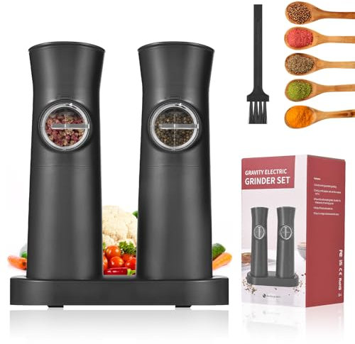 Aoresac Moulin à Poivre Electrique, 2PCS Poivrier Electrique avec Double Base de Charge poivrier LED, Moulin à Café électrique Céramique Réglable