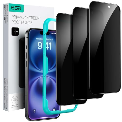 ESR 3-pack för iPhone 16 Plus/iPhone 15 Plus integritetsskydd, anti-spionhärdat glas integritetsskärmskydd med enkelt installationsverktyg, mikroböjda kanter, fodralvänlig