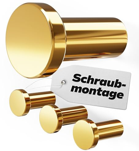 BERGVILLE® - 4er Set Premium Edelstahl Garderobenhaken gold chrom – Universell einsetzbar als Handtuchhalter, Kleiderhaken, Wandhaken – inkl. Zubehör!