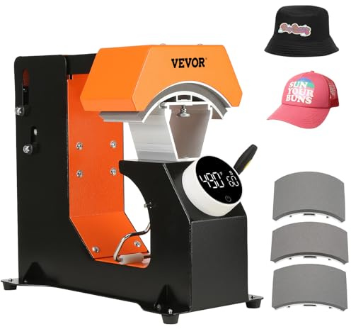 VEVOR - 3 in 1 Hat Heat Press Machine for Caps, Wrinkle Free, Auto Release and Digital Control Panel Style Pressure Knob, with 3 Interchangeable Plates (6.6 x 2.7