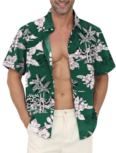 Hawaiiskjorta för män med ficka, skrynkelbeständig skjorta med knäppning för strand, poolfester (S–4XL), S