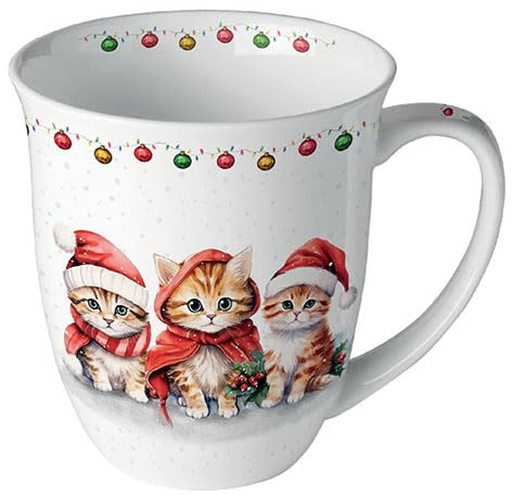 Ambiente Tasse à café Tasse à thé Tasse Tasse 0,4 l Fine Bone China Porcelaine Chats Amusant Kittens Hiver Noël Avent Tasse de Noël