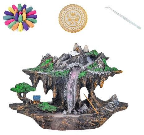 Quemador de Fig. Amigo íntimo y comprensivo Incienso Cascada de Resina Grande con 100 Conos de Retorno, Accesorios de aromaterapia para la decoración del hogar, Juego de Quemador de Incienso Cascada