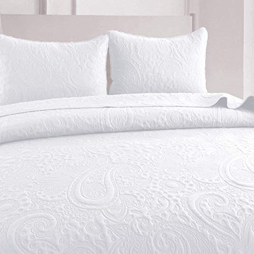HaraDeco Colcha Blanca Floral Lisa - Colcha de Verano Ligera con 1 Funda de Almohada - Cubrecama para Todas Las Estaciones - Hogar y Hostelería - Cama Individual 90 cm
