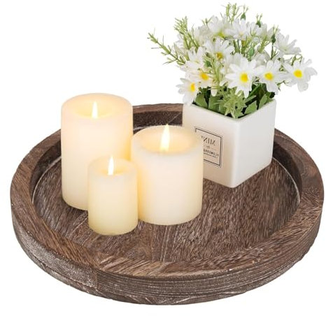 Candle Tray Candle Plate, Wooden Candle Holder Farmhouse Coffee Table Centrepiece Decorative Tray for Home Decor Table Decorations (Rustic Brown)