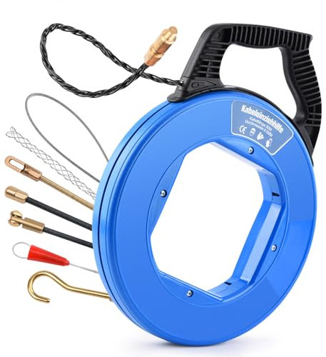 Kabeldraghjälp 30 m, 4,5 mm, indragningspiral inkl. 7 adapter, draghjälp för rörrör, indragningsfjäder för tomrör, dragtråd, kabeldragare för kablar och elinstallationer