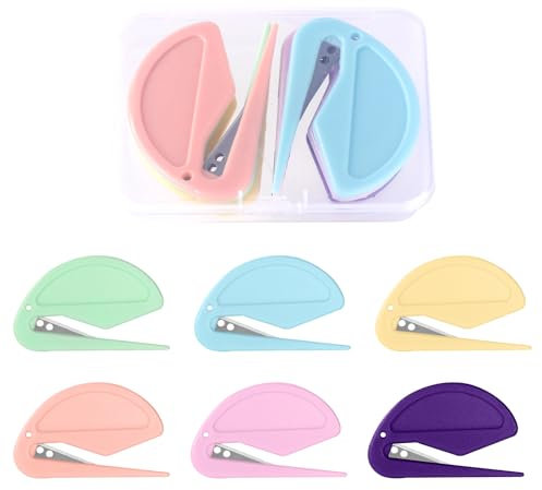 Lyreh 6pz Apribuste in Plastica, Taglierina Buste per Buste di Macarons Lettere Apribuste con Lama Nascosta Carta da Regalo Taglierina per Ufficio Domestico e Postale (6 Colori)