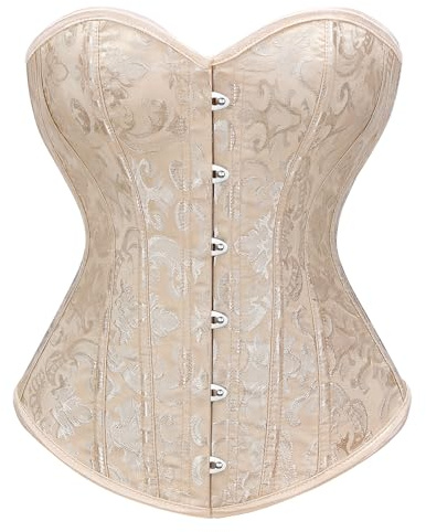 LEACOOLKEY Women Corset Top Sexy Boned Bustier Corset Lace-up Overbust Shapewear Halloween Costume Bustiers