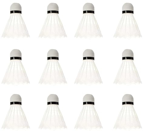 Sikweny 12 Pezzi Volano Badminton, Kit Racchette da Badminton, Palline, Piume in Nylon, Bianca Palline,Adminton Volani Plastica, Alta Stabilità e Durata, per Interni, Sport All'aperto, Allenamento