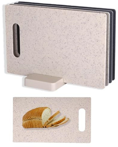Schneidebrett Kunststoff, Mehrfarbiges Küchenschneidebrett, 4 Stück Rock Appearance Schneidebrett, frühstücksbrettchen, 28 x 18cm Geeignet für Brot Obst Gemüse, Schneidebrett Set mit Ständer
