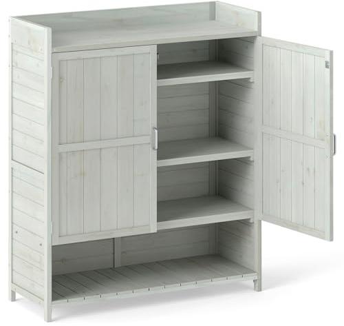 COSTWAY Armario Exterior de Madera Maciza, Cobertizo Exterior con Estantes Extraíbles y 2 Puertas, Caseta Jardin Terraza Balcon (100 x 38 x 118 cm)