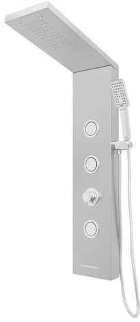 JAYEUW LED-duschpanel med handdusch duschpelare i rostfritt stål, 3 massagemunstycken, handdusch och badinlopp väggmonterad blå LED-belysning G 1/2 tum (silver)
