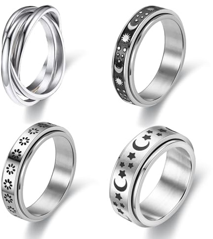 4Pcs Spinner Ring Fidget Rings for Women, Fidget Rings for Anxiety Women