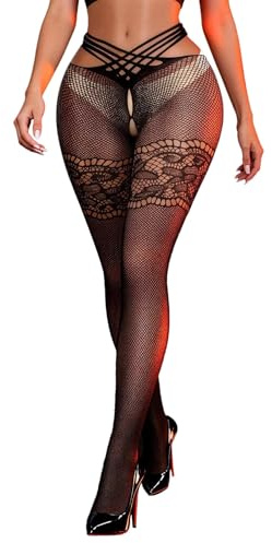 ohyeahlady Collant Con Apertura Al Cavallo Taglie Forti Collant A Rete Curvy Taglie Forti Calze A Rete Intimo Intimo Curvy Lingerie Feste Discoteca Carnevale XS-M,Nero