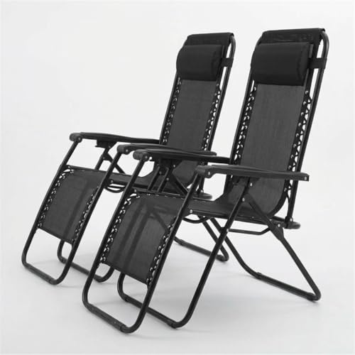 Creaciones Llopis ARW Silla Hamaca Plegable para Exterior con Cojín Silla Tumbona Gravity Plegable para Playa Medidas 158x63x106 cm. (Negro-Pack 2)