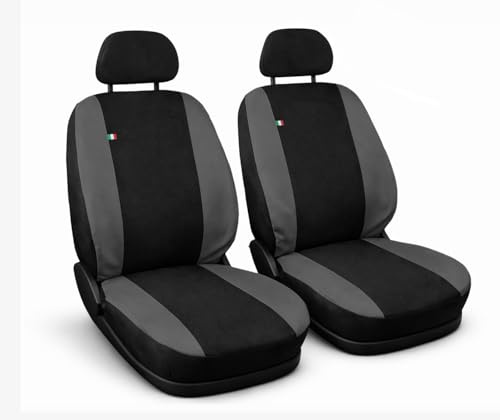 Susy Shop Coprisedili Anteriori Per 500L, Coppia Di Fodere Per Auto In Policotone con Logo Ricamato Made in Italy (Nero/Grigio Scuro, Senza Logo)