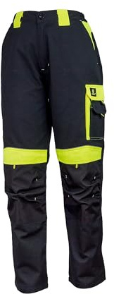 URG Arbetsbyxor, arbetsbyxor, byggnadsarbetare, byxor, byxor, varningsbyxor, gul, cargo, Y-SP, Svart och gul, 52 SE