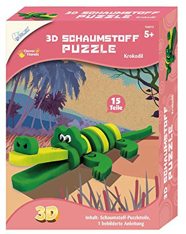 Mammut 156012 - Bastelset 3D Puzzle Krokodil, Puzzlespiel mit Safari Tieren, Tierpuzzle aus Schaumstoff, Komplettset mit Puzzleteilen und Anleitung, Kreatives Puzzleset für Kinder ab 5 Jahre
