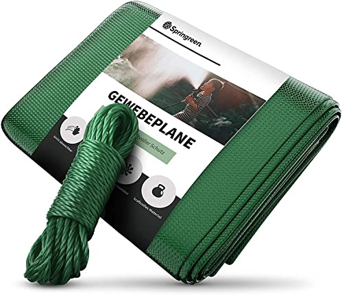 Springreen Bâche Extérieur en Tissu de 4x6m, Solide Housse Extra Imperméable et Renforcée pour Protéger les Meubles de Jardin, le Bois, Equipements, Couverture Universelle Résistante aux Intempéries.