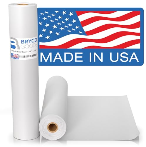 Bryco Goods White Kraft Butcher Paper Roll - 18 x 1200” (100 ft) - Uncoated, Unwaxed, Food-Grade Paper for Smoker, Grilling, BBQ, Wrapping & Smoking Meat, Packaging, and Sublimation