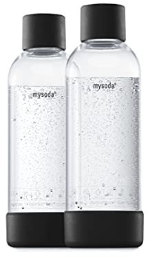 Mysoda Quick-Connect Wiederverwendbare Wasserflaschen, BPA-frei, Kunststoff, Schwarz, 2 x 1l