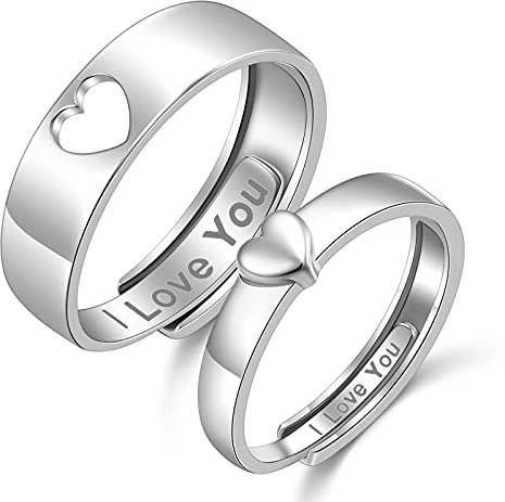 DAOCHONG Paar Ringe Set 925 Sterling Silber Passende Herzringe Versprechensringe für Paare Ich liebe dich Verlobungs Ehering Band Verstellbar -Silber