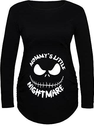 Lorjuly Damen Umstands-T-Shirt, Halloween, Mommys Little Nightmare Cute Schwangere, Schwarz A, Groß