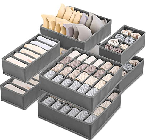 Yidaxing Organizer per Biancheria Intima, Set di 8 Armadio Divisori Pieghevole Storage Box Cassetto Organizzator per Biancheria Intima, Reggiseni, Calze, Fazzoletti e Cravatte (Grigio Scuro)