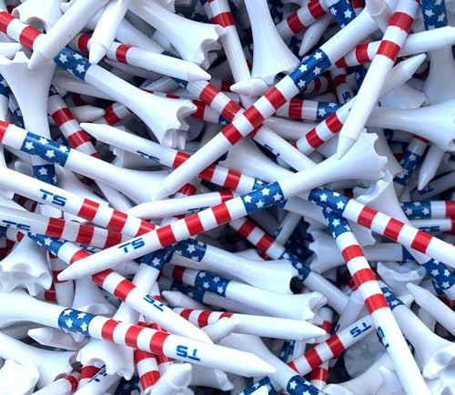 TRUESTRIKE Premium USA Golf Tees – 3¼ or 2¾ Durable Plastic Performance Tees (100 Pack) – Made in USA – Bulk Value Pack - Stars and Stripes 2 3/4