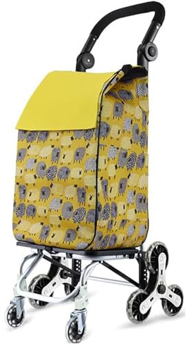 KUNYOS Carro Bolsa Carro Plegable 8 Ruedas PU (Ruedas Delanteras Giratorias De 360 °) Escala Desmontable Heavy Duty 65Kg Grande 45L Impermeable Plegable Carro De La Compra,Amarillo