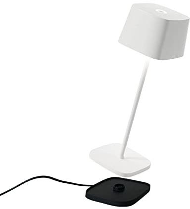 Zafferano, Lampada Ofelia, Lampada da Tavolo Ricaricabile e Senza Fili con Controllo Touch, Utilizzabile anche come Lampada da Esterni, Dimmer, 2200-3000 K, Altezza 29 cm, Colore Bianco
