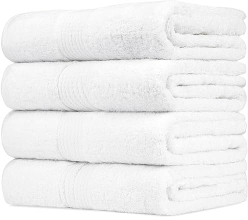 CityComfort Bath Towels Set of 4 100% Cotton 550 GSM 75x135cm Highly Absorbent Fluffy Bathroom Towels Household Essentials (White - 4 Pack)