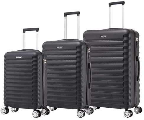Mi Ko Mi Ka Conjunto de Maletas de Viaje Elegantes: Carcasa Ligera de ABS, Cerradura Numérica, 4 Ruedas Giratorias 360°, Asa Telescópica de Aluminio | Juego de 3 Maletas Trolley Maleta (8008, Negro)
