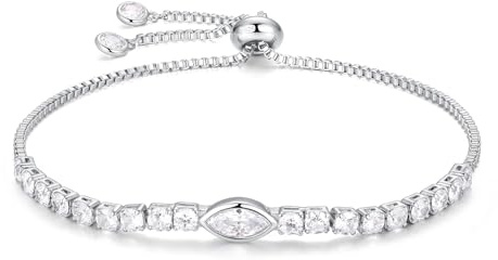 Armband för kvinnor, silverarmband för kvinnor 5A kubisk zirkon tennisarmband för kvinnor, damsmycken justerbart armband födelsedagspresenter till henne med låda, hjärtform, rektangel, romb, 9 inches