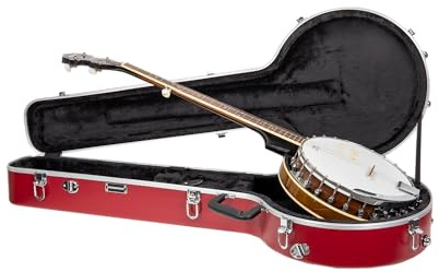 Crossrock Resonador de 5 Cuerdas y Estuche Gibson Tenor Banjo | Carcasa rígida Moldeada de ABS con Bloqueo de Seguridad, Patas de Metal y Correas Desmontables, Color Rojo (CRA861BJRD)