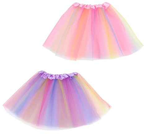 SHUOHONG 2 Stück Tüllrock Mädchen, Regenbogen Tütü Kinder, Bunt Lagen Tüll Ballettrock, Prinzessin Tanzkleid für Geburtstagsfeier Tanz Feier Festival, Tütü Damen für 3-8 Jahre