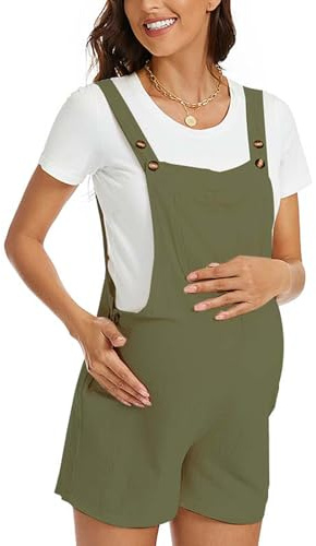 Overoles Holgados de Maternidad para Mujer Mono con Tirantes Traje de Verano con Bolsillos Sin Mangas Algodón Transpirable Color Verde Talla M